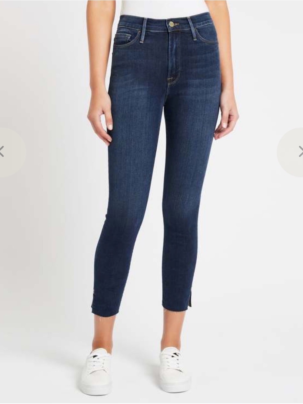 FRAME Ali High Rise Cigarette Jeans in Dark Wash Blue